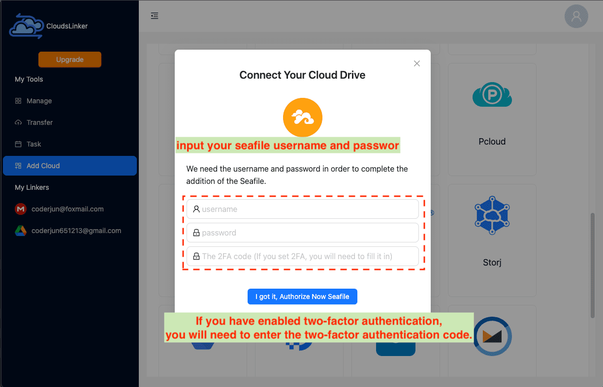 Adding your Seafile account