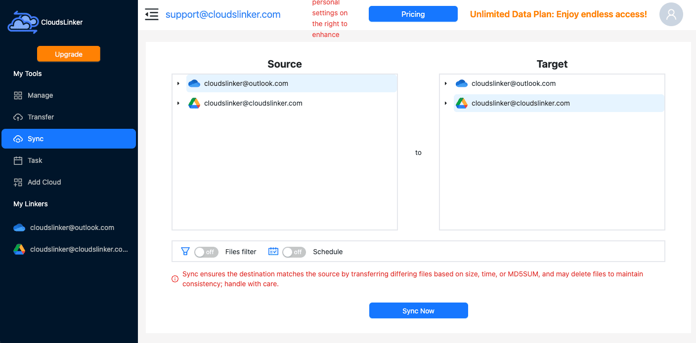 Setting up mirror synchronization between Google Drive and OneDrive