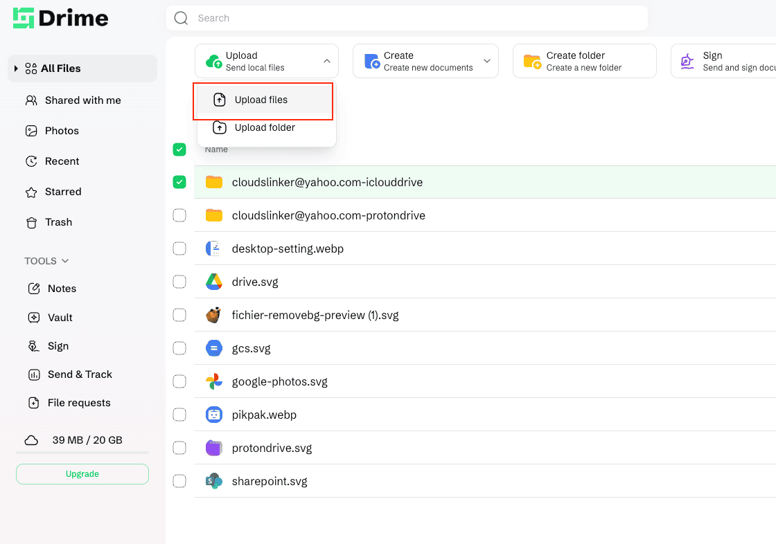 Drime upload interface