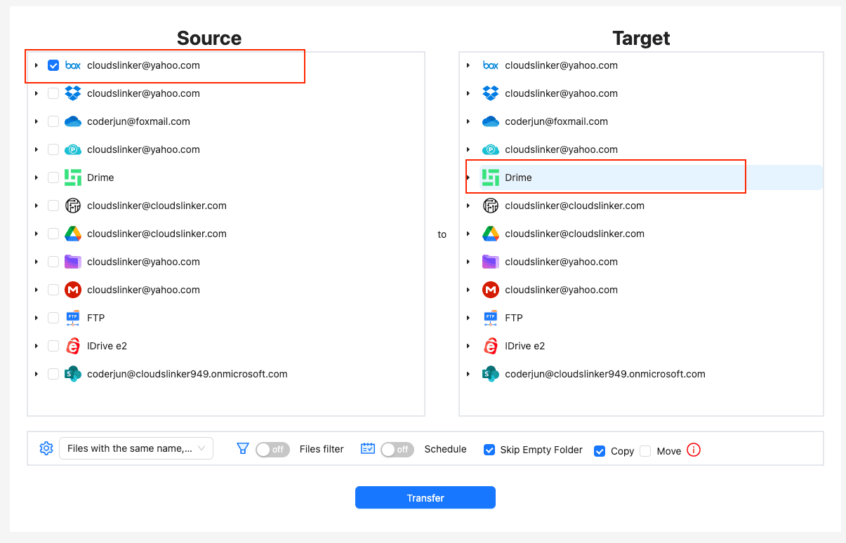 CloudsLinker transfer interface
