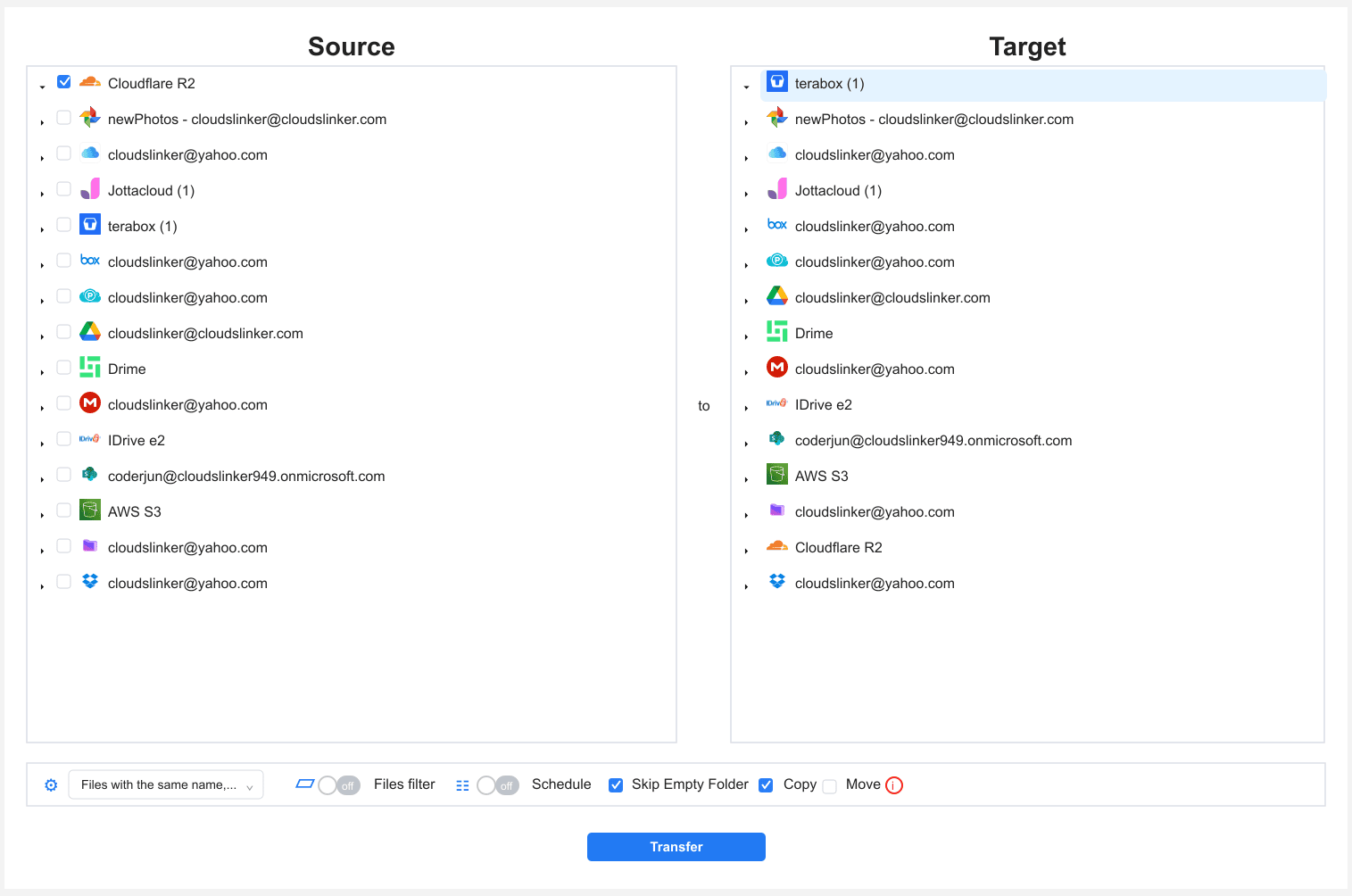 Configure Cloudflare R2 to TeraBox transfer in CloudsLinker