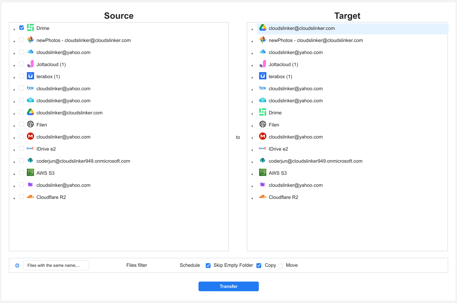 Configure Drime to Google Drive transfer in CloudsLinker
