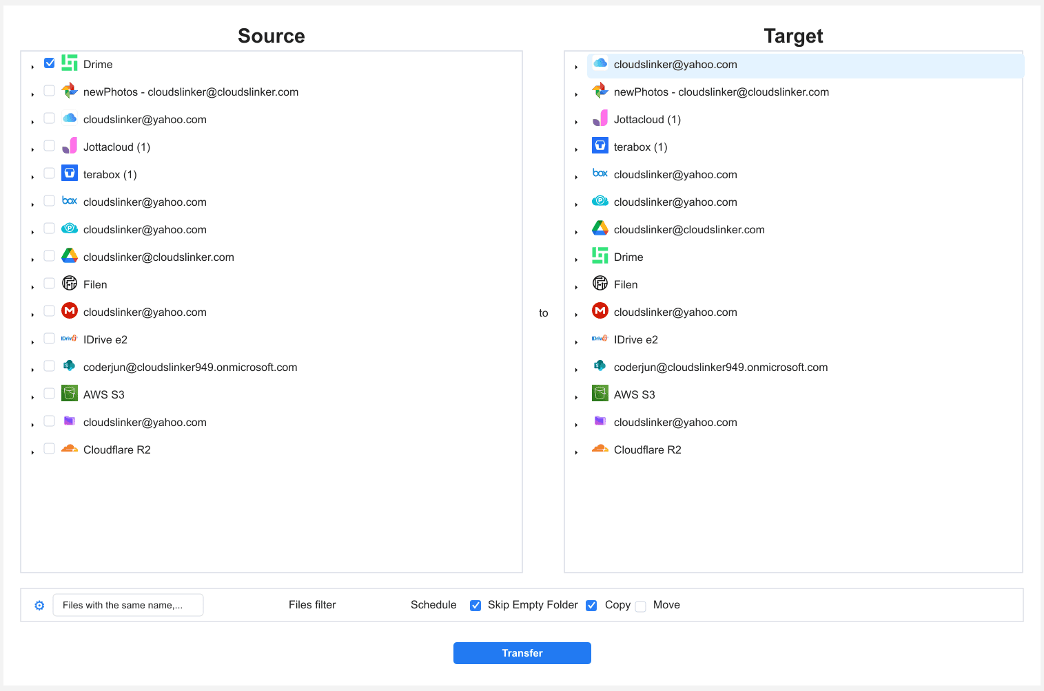 Configure Drime to iCloud Drive transfer in CloudsLinker