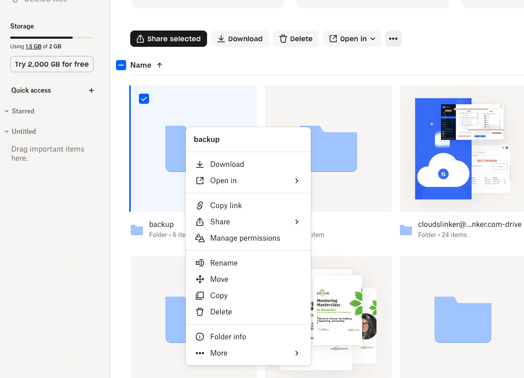 Downloading files from Dropbox web interface