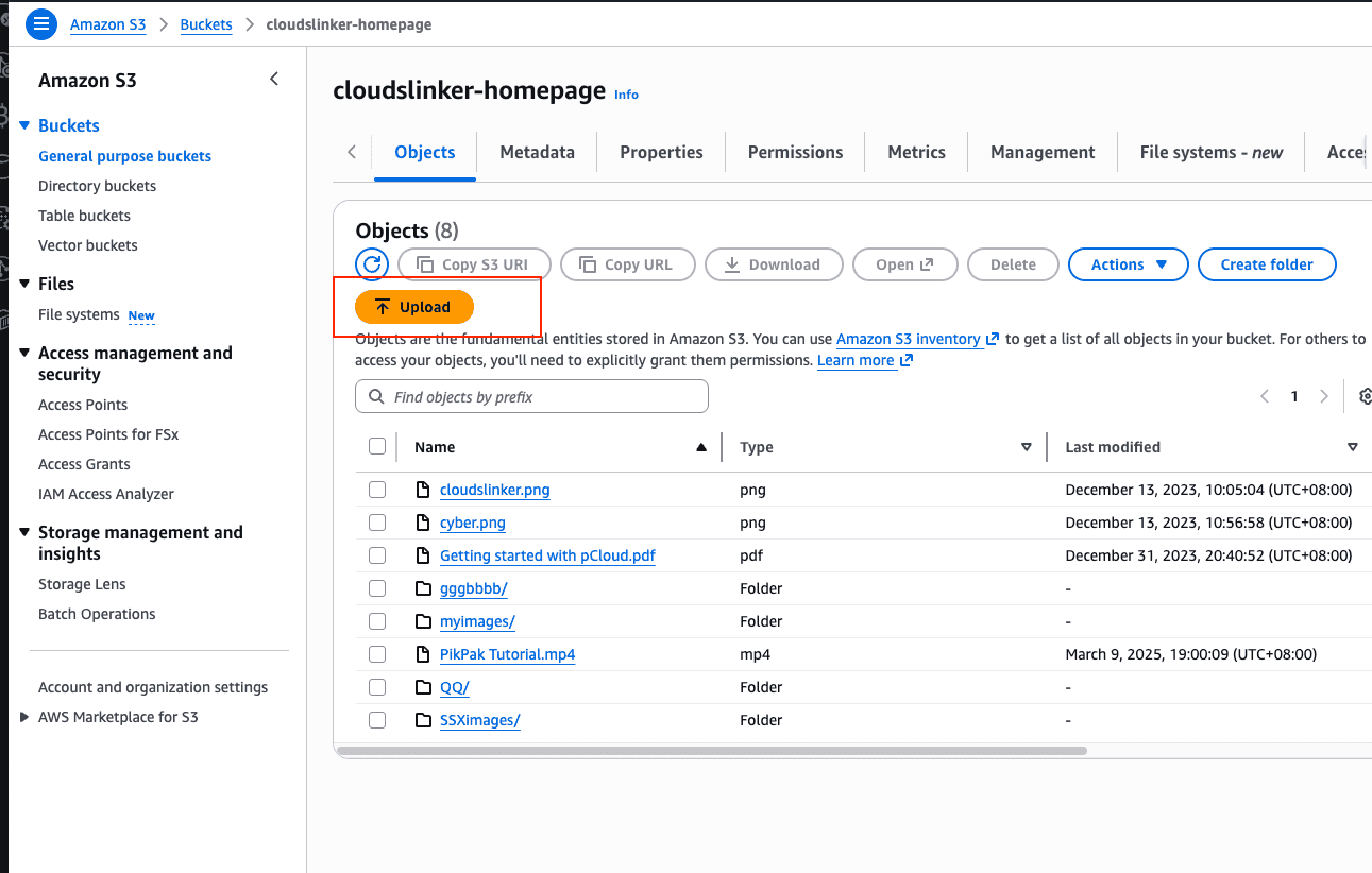 Uploading files to an S3 bucket through the AWS Console