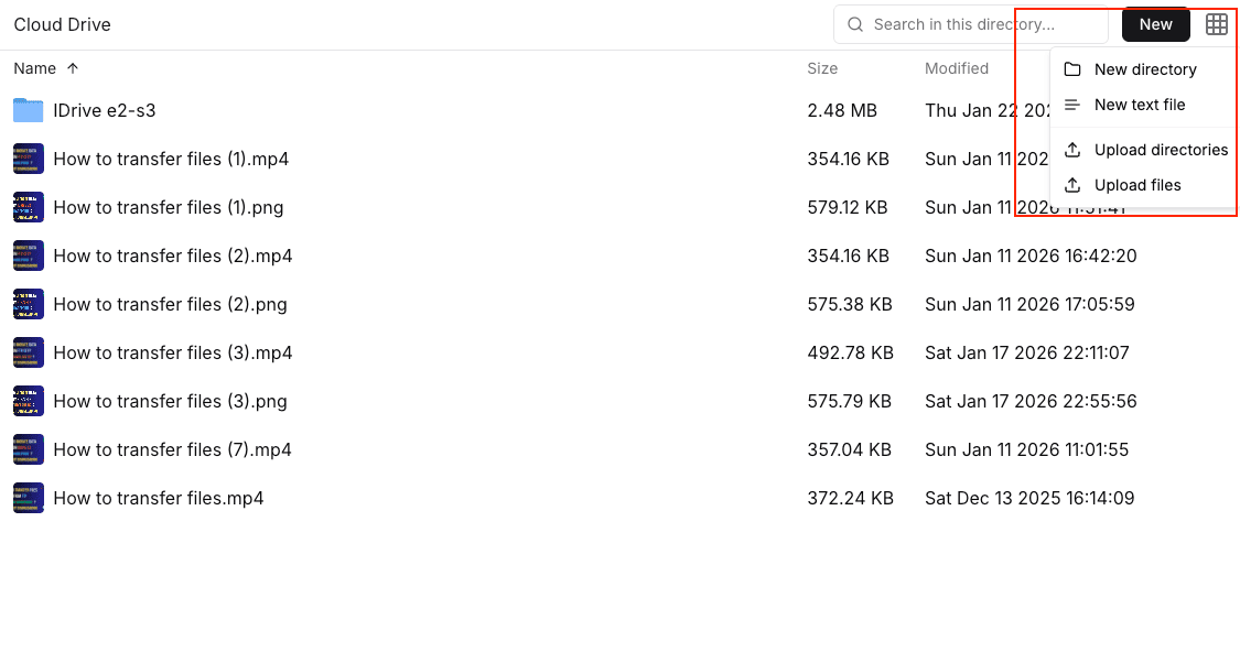 Upload files to Filen through the web interface