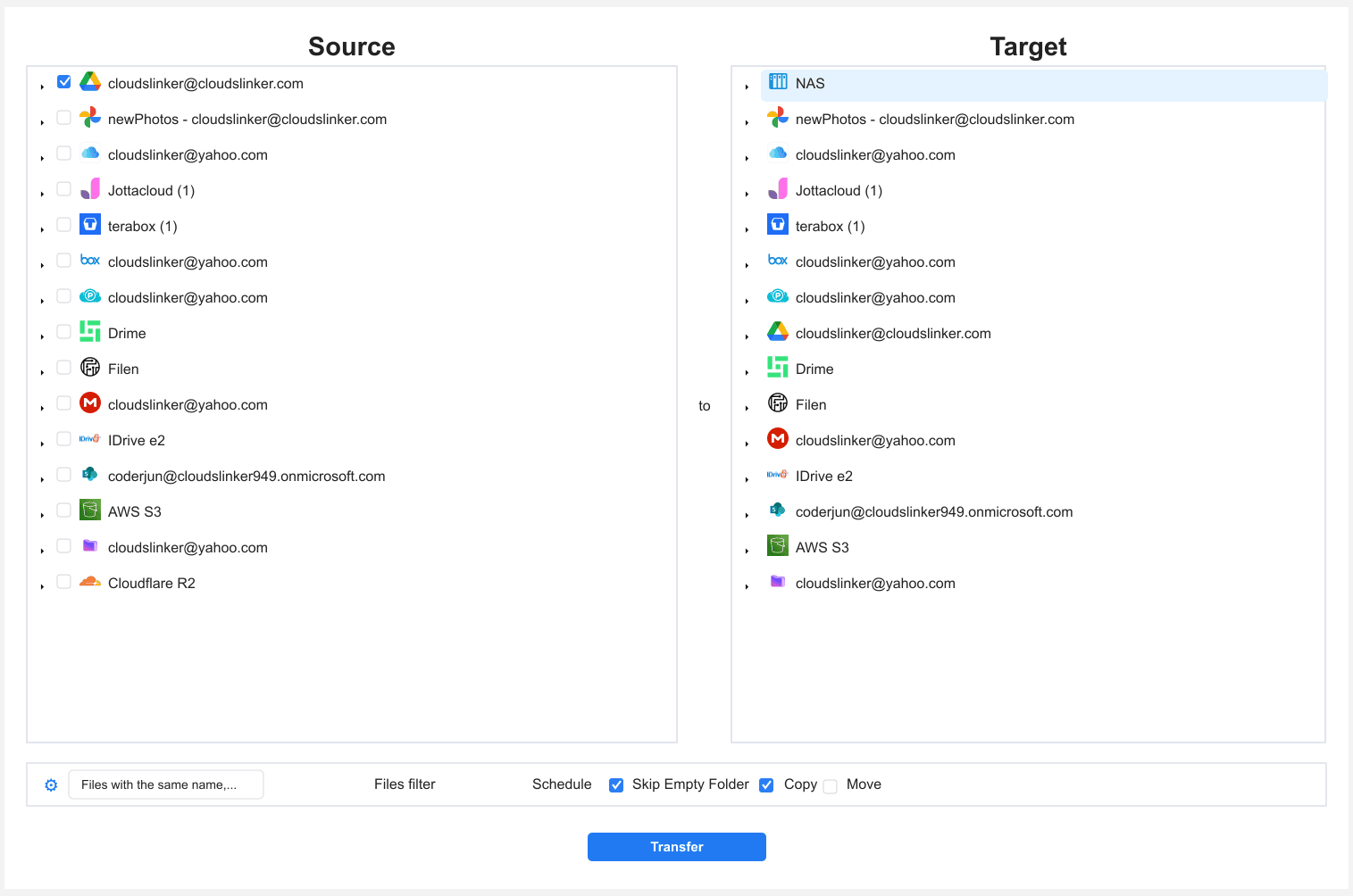 Transfer configuration from Google Drive to a NAS