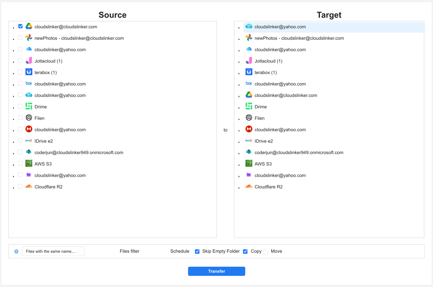 Transfer configuration from Google Drive to pCloud