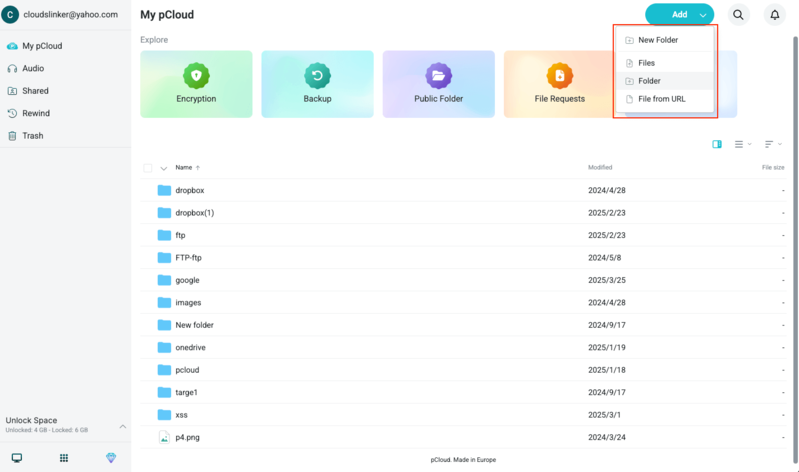 Upload files to pCloud in a browser