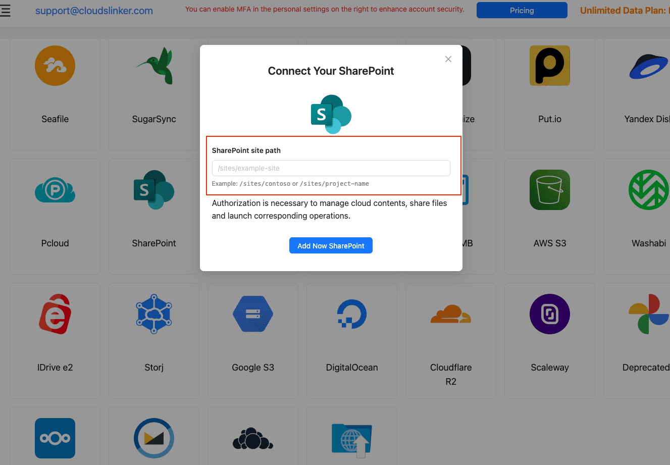Authorize Google Drive in CloudsLinker