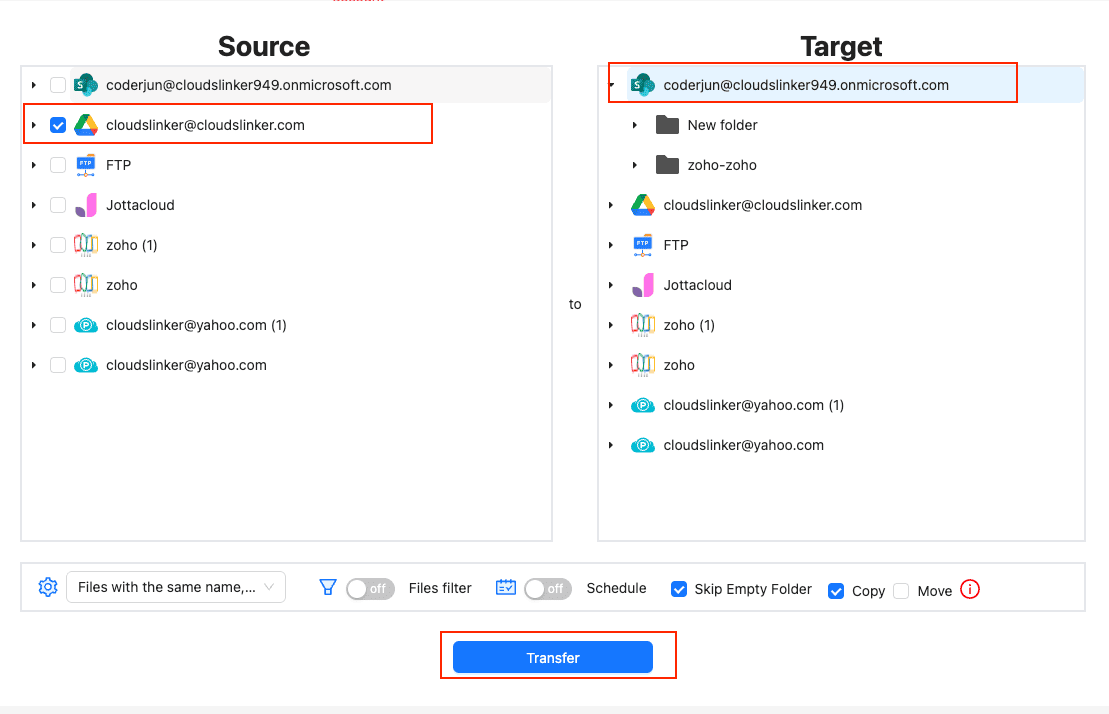 Google Drive to SharePoint transfer with CloudsLinker