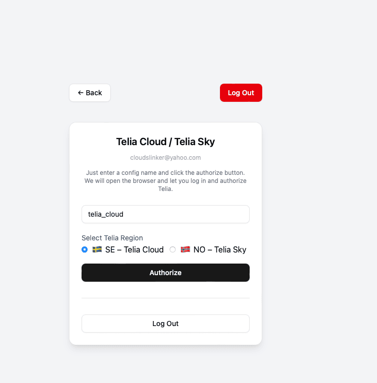 Adding Telia Sky / Cloud to CloudsLinker with local authorization
