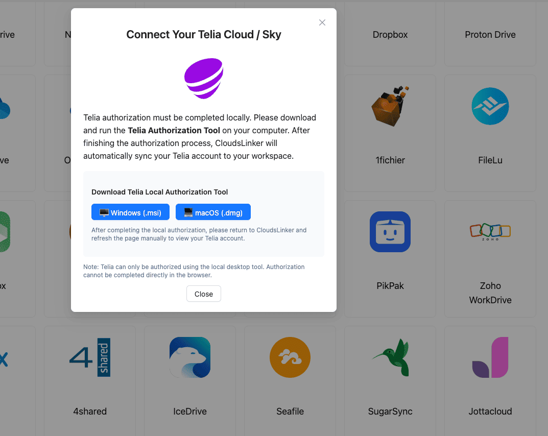 Adding Telia Sky / Cloud to CloudsLinker with local authorization