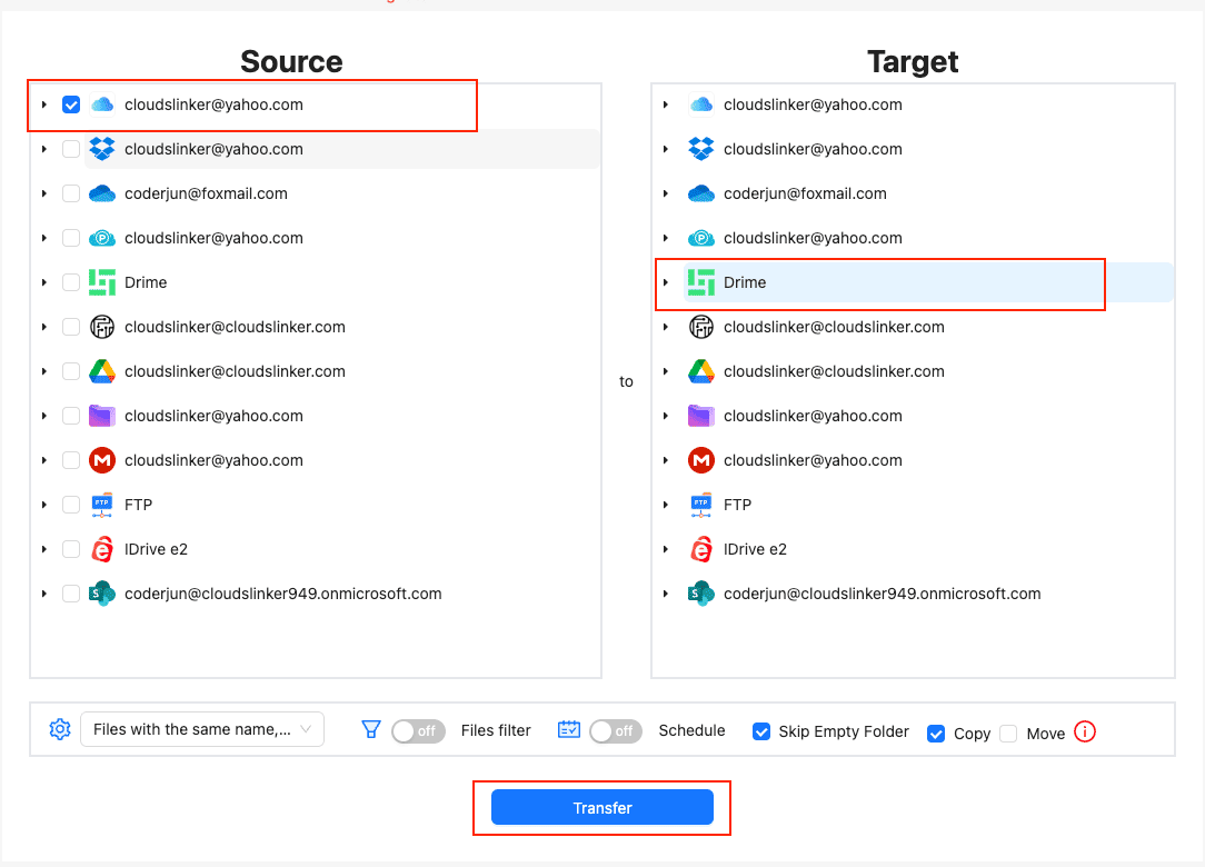 CloudsLinker transfer