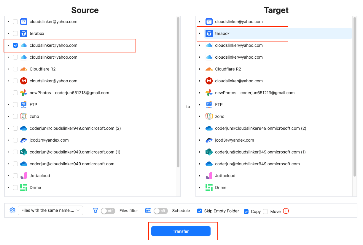 Configure iCloud Drive to TeraBox transfer in CloudsLinker