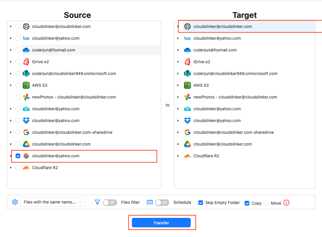 Configure the iCloud Photos to Filen transfer in CloudsLinker
