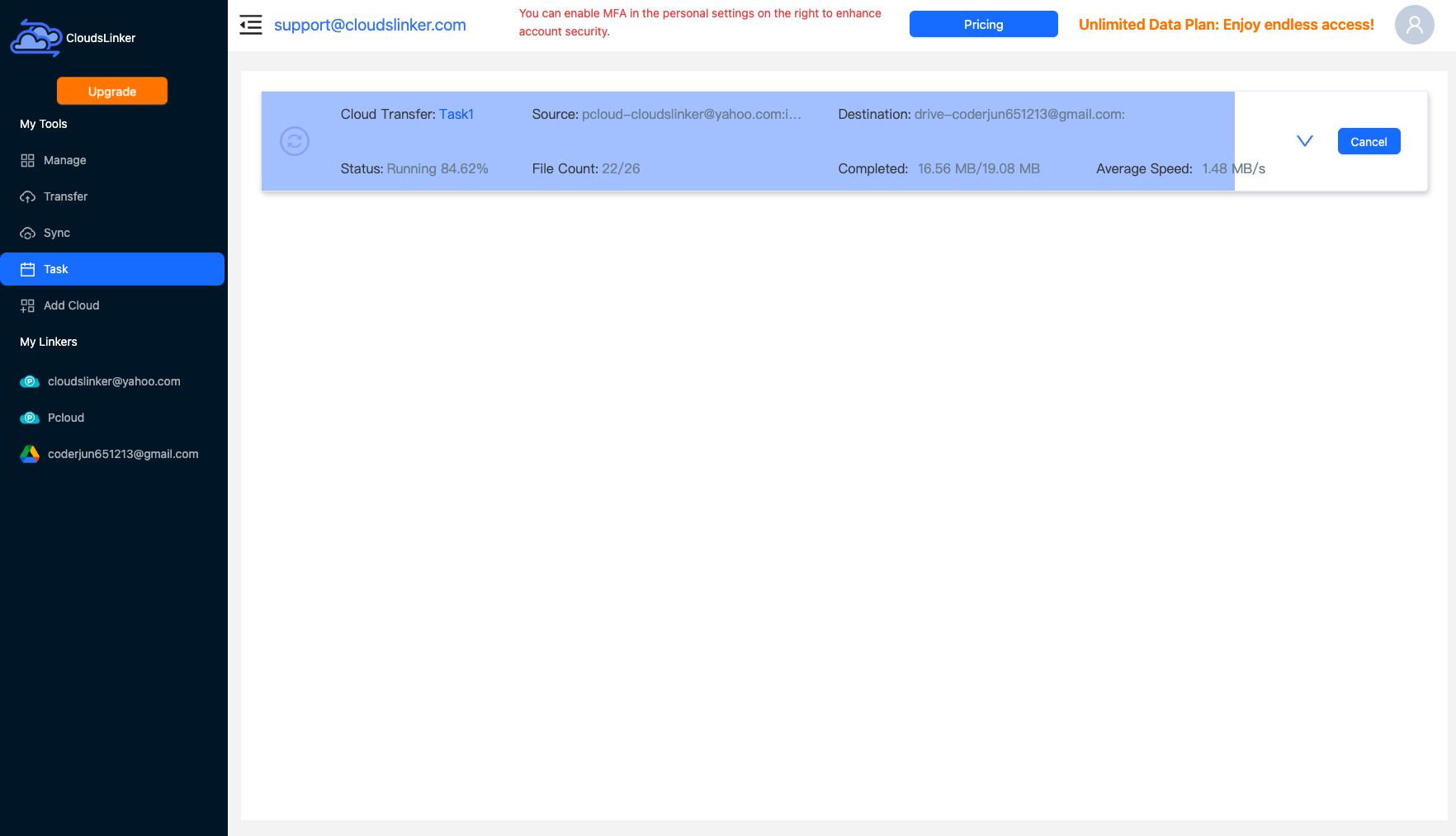 Start and monitor in CloudsLinker