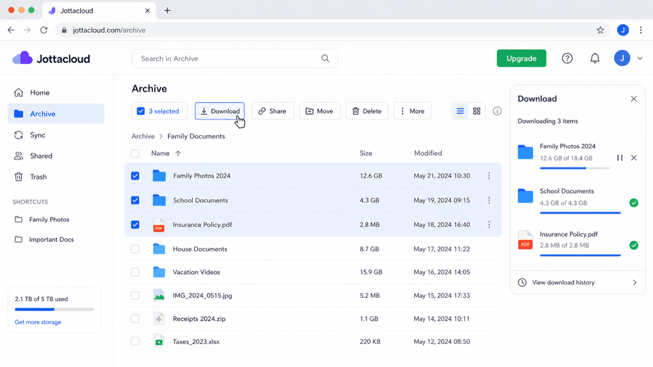 Download files from the Jottacloud web interface
