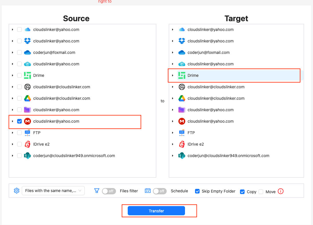 CloudsLinker transfer