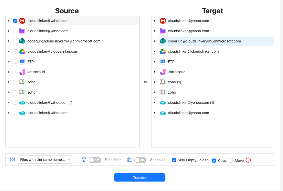 Select MEGA as source and SharePoint as destination