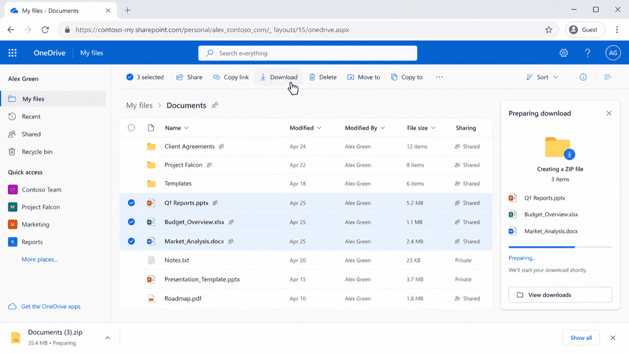 Download files from the OneDrive for Business web interface