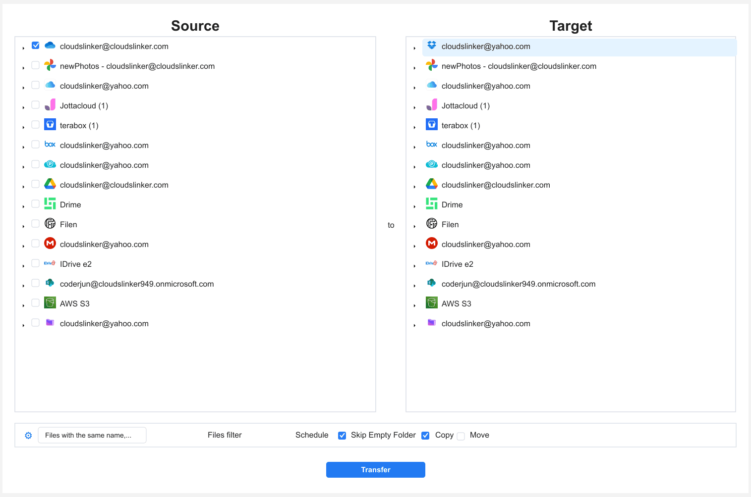 Transfer configuration from OneDrive to Dropbox