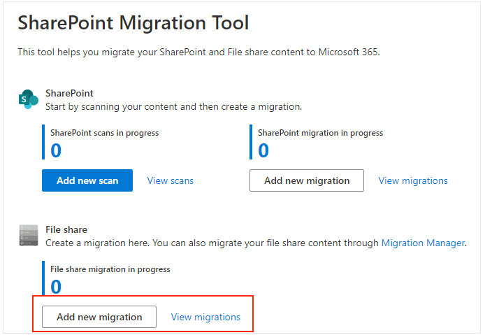 SharePoint Migration Tool setup interface