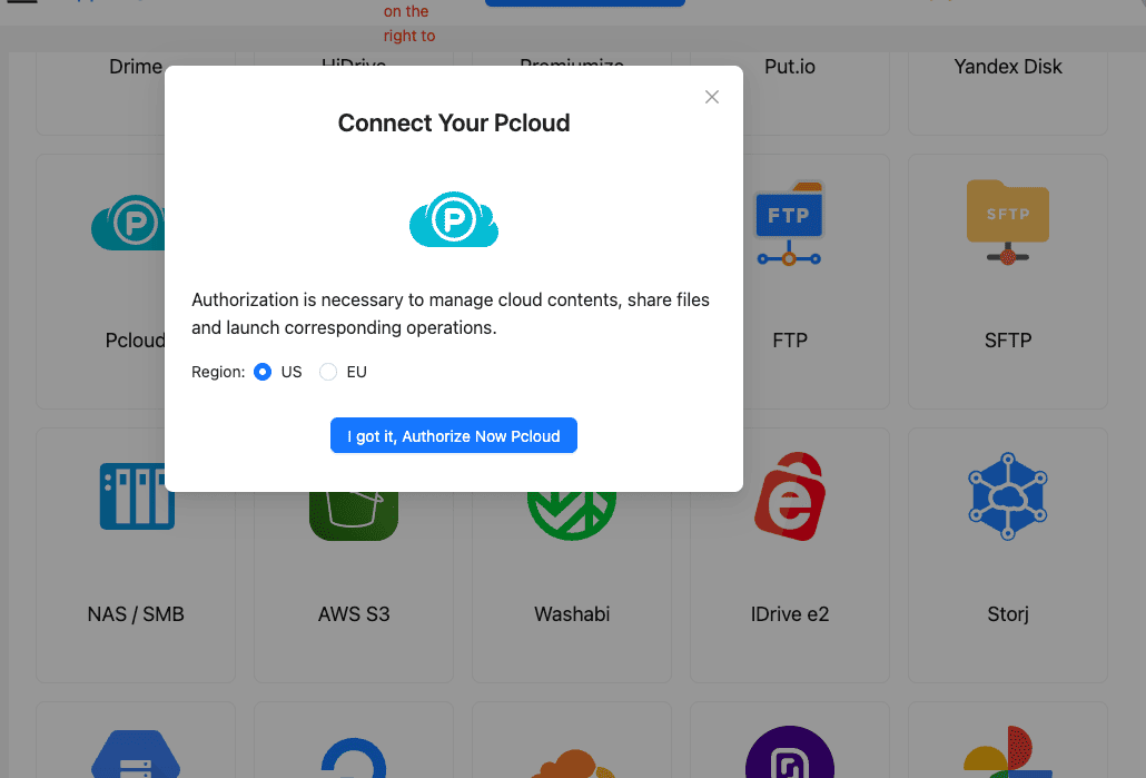  pCloud OAuth authorization