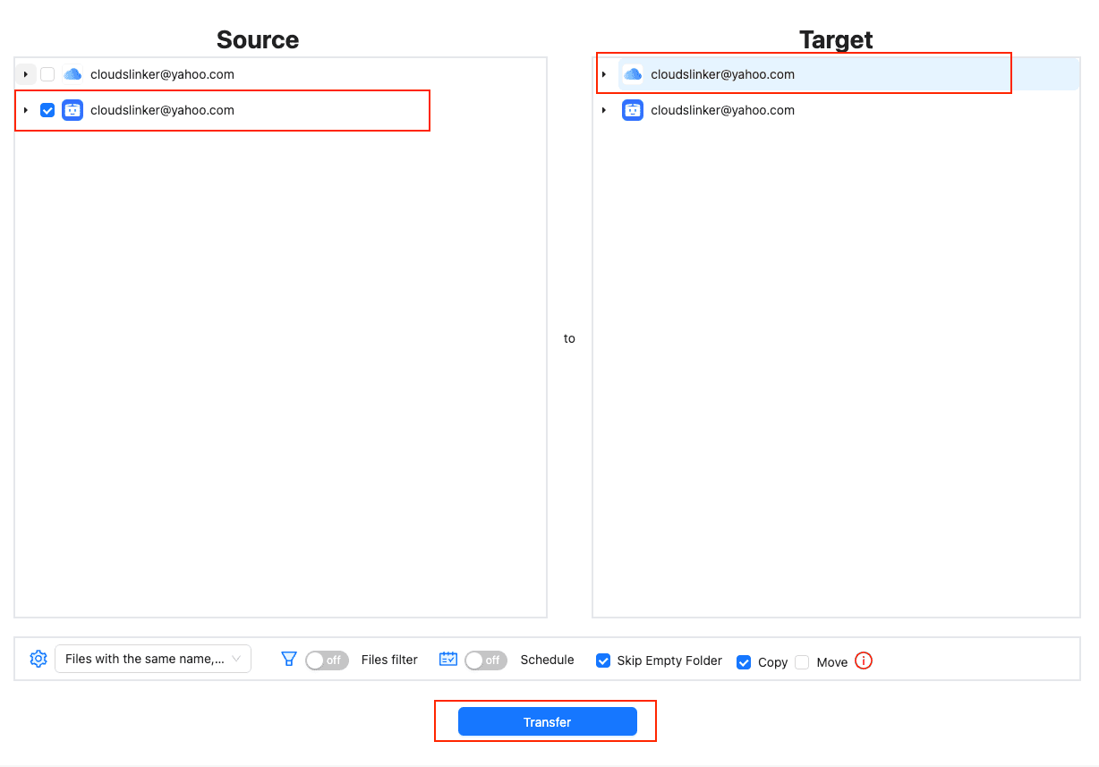 Setting up PikPak to iCloud Drive transfer in CloudsLinker