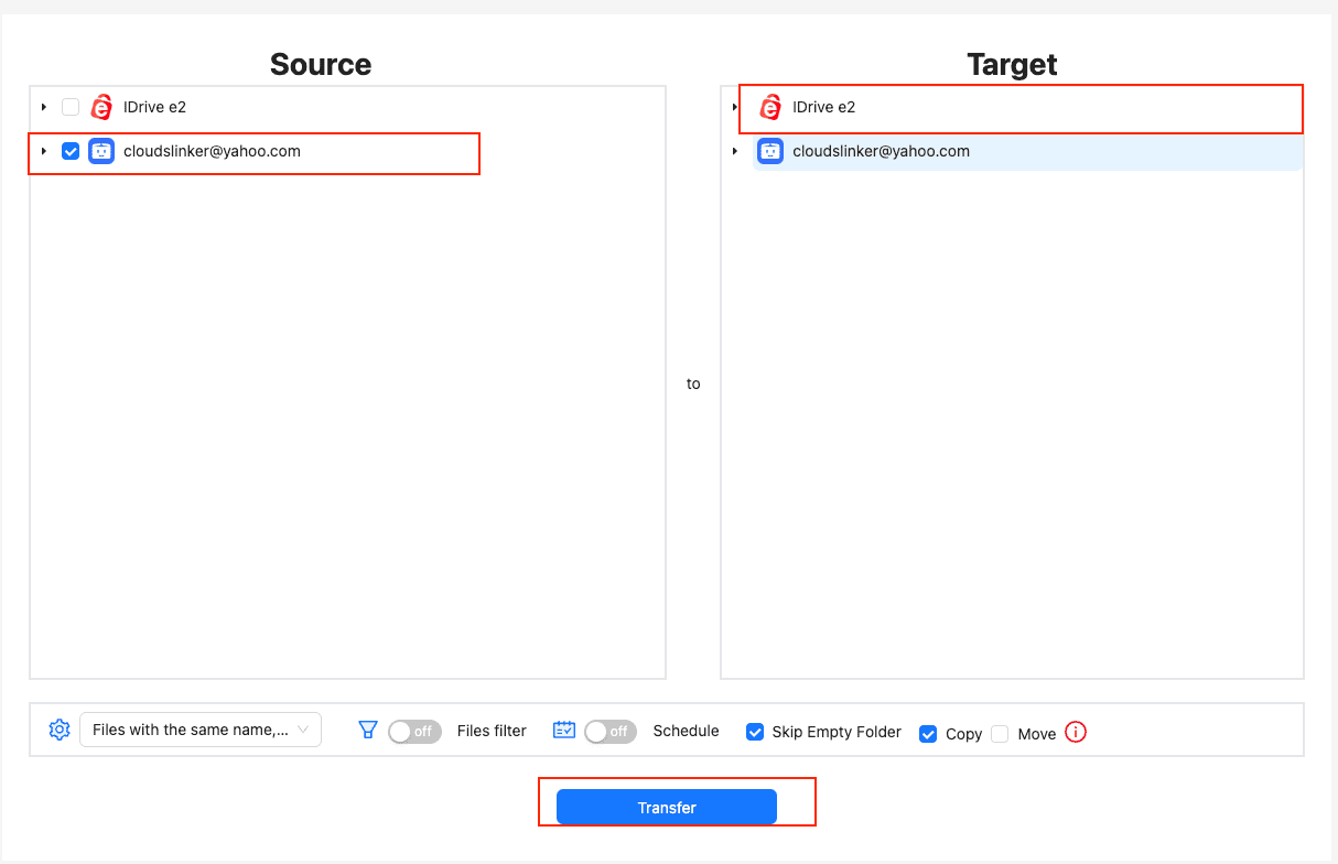 Configuring PikPak to iDrive e2 transfer in CloudsLinker