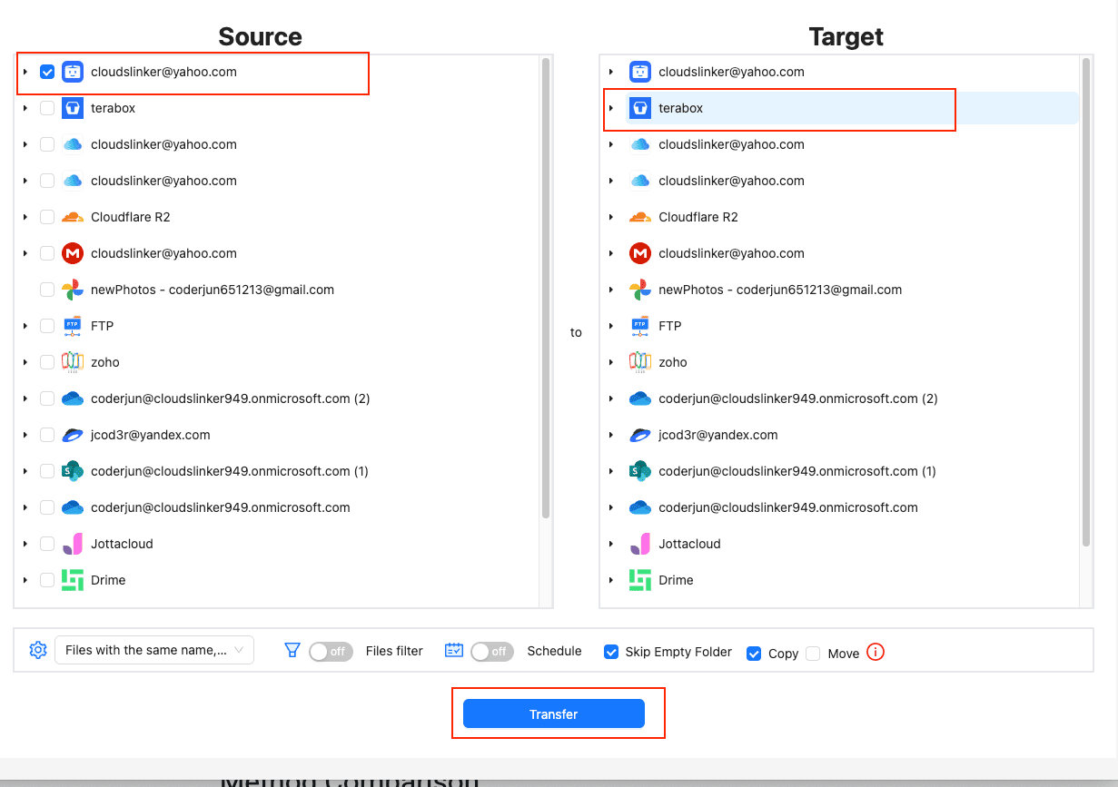 Configure PikPak to TeraBox transfer in CloudsLinker