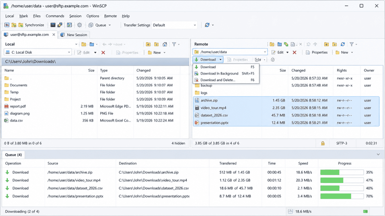 Download files from SFTP server with WinSCP