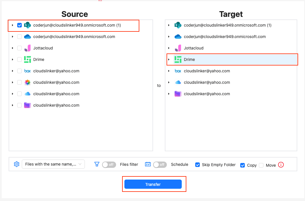 Configure SharePoint to Drime transfer in CloudsLinker
