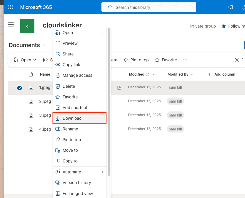 Download files from SharePoint document library