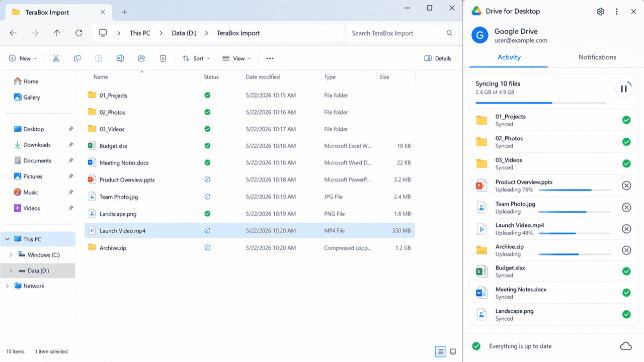 Sync a local folder to Google Drive with Drive for Desktop