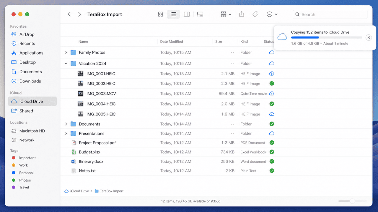 iCloud Drive shown in macOS Finder during sync