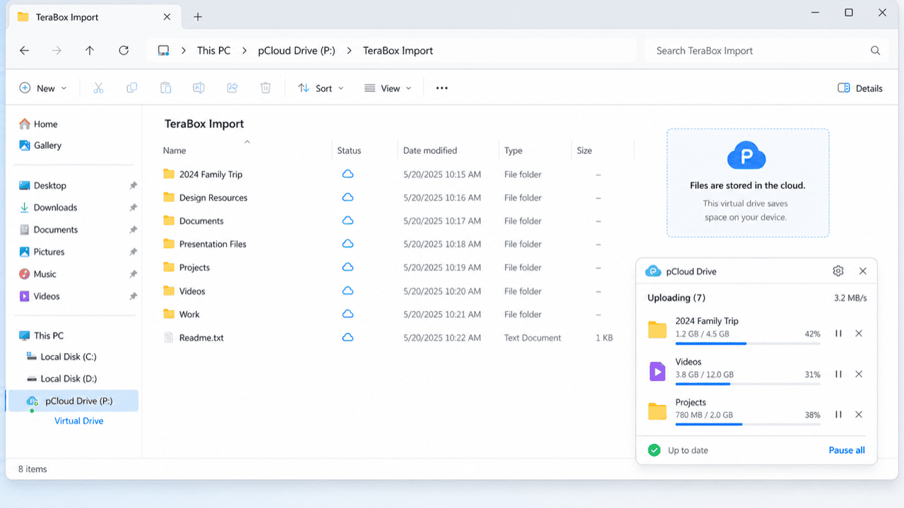 pCloud Drive mounted as a virtual drive in the file manager
