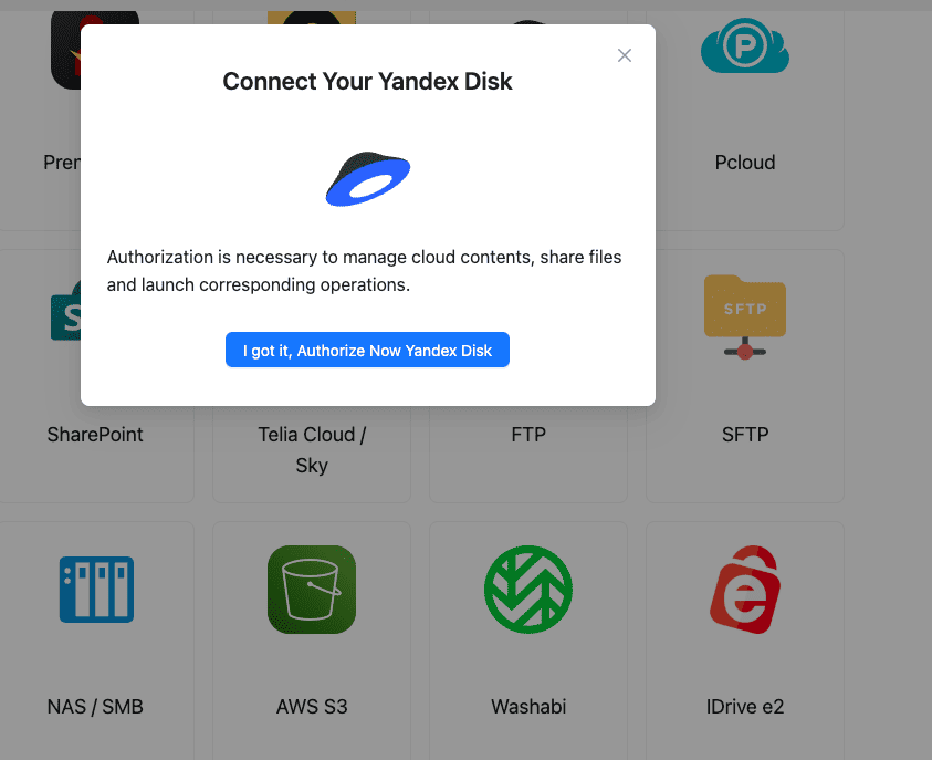 Connect Yandex Disk to CloudsLinker via OAuth
