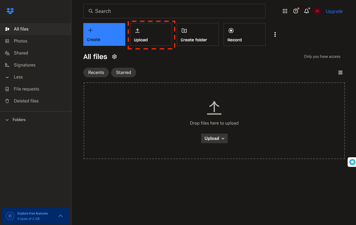uploading files to Dropbox