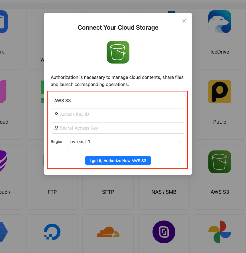 Add AWS S3 credentials in CloudsLinker
