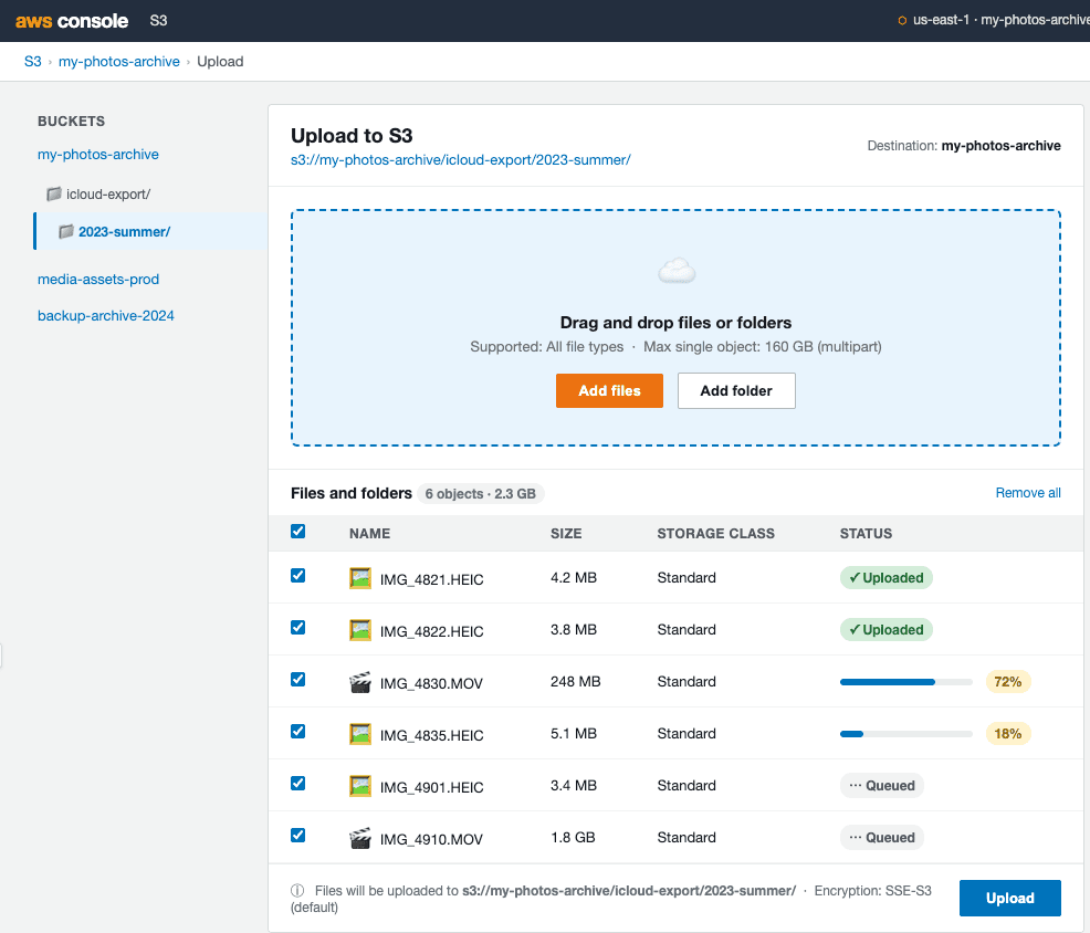 Upload Photos to AWS S3 via Console