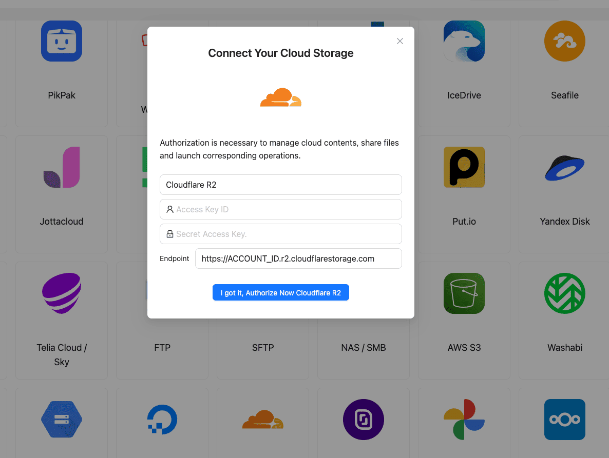 Connect Cloudflare R2 using S3 credentials in CloudsLinker