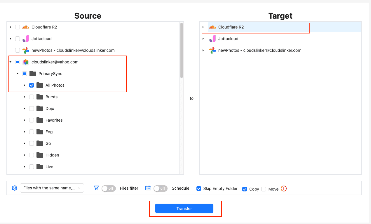 Transfer configuration from iCloud Photos to Cloudflare R2 in CloudsLinker