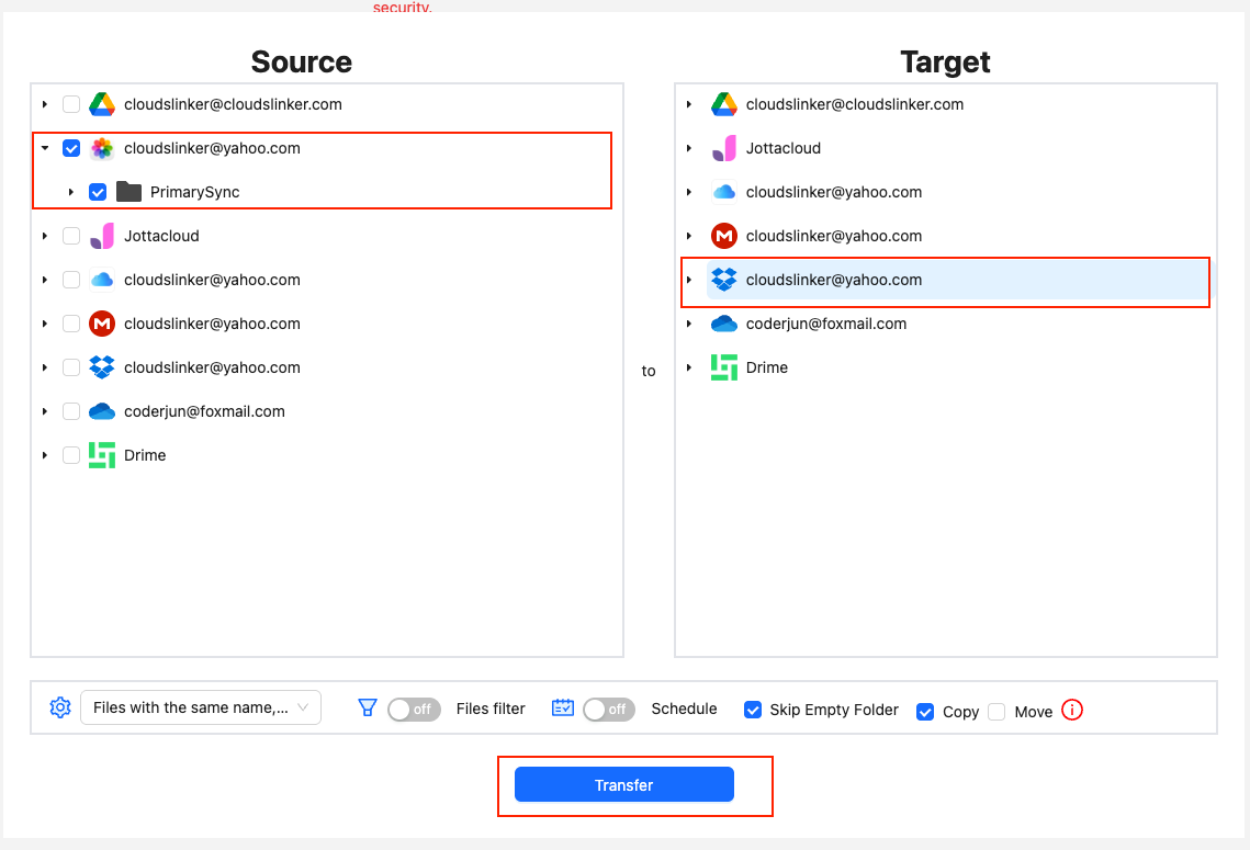 Transfer configuration from iCloud Photos to Dropbox