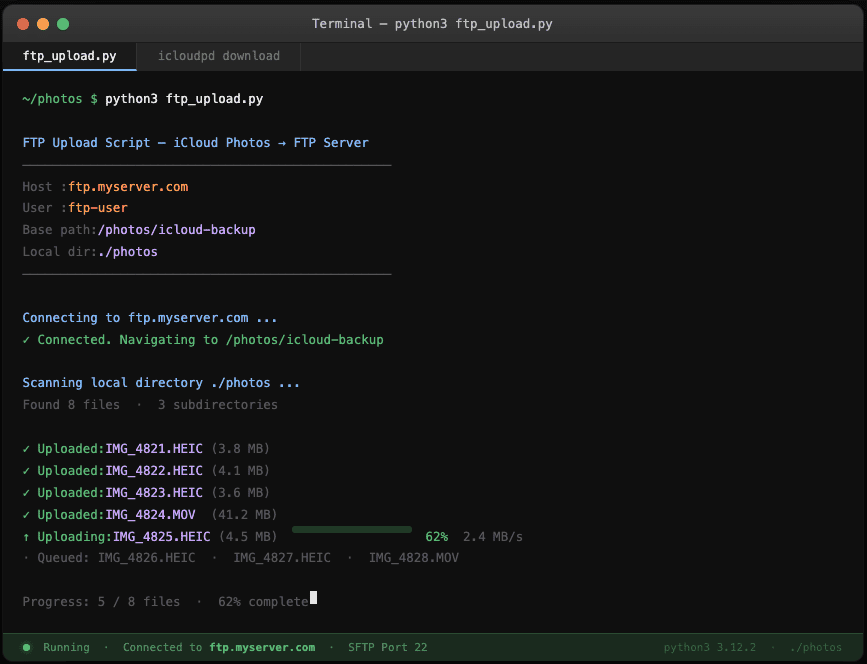 icloud-photos-downloader terminal output