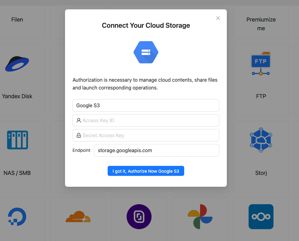 Connect Google Cloud Storage using HMAC credentials in CloudsLinker