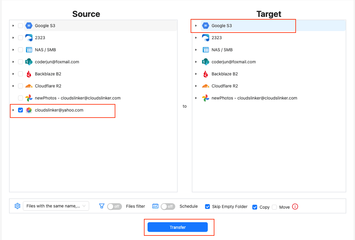 Transfer configuration from iCloud Photos to Google Cloud Storage in CloudsLinker