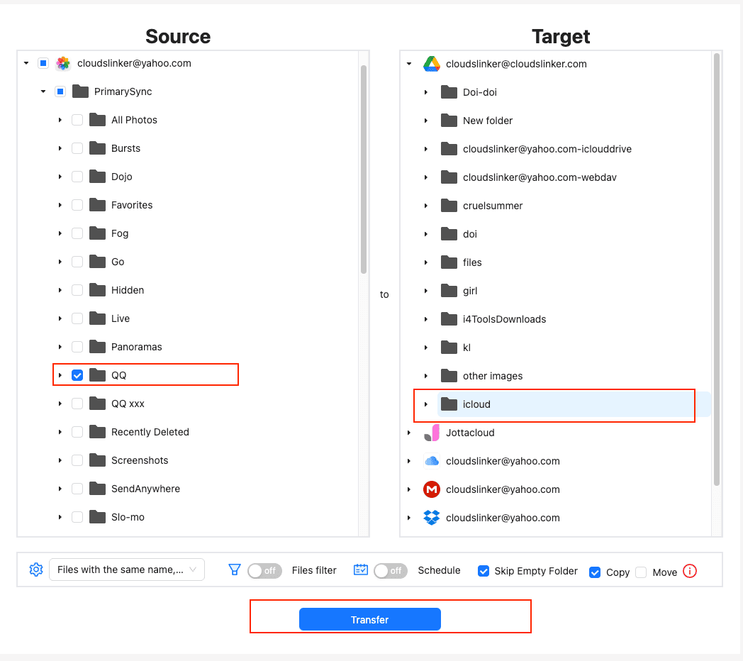 Transfer configuration from iCloud Photos to Google Drive