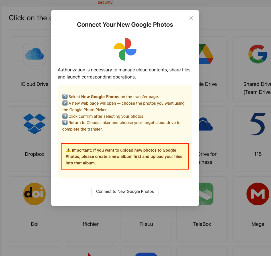 Connect Google Photos using OAuth in CloudsLinker