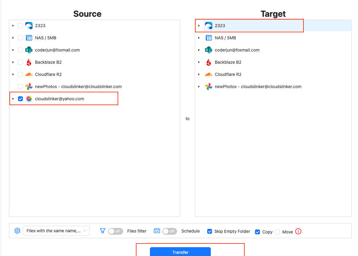 Transfer configuration from iCloud Photos to Icedrive in CloudsLinker
